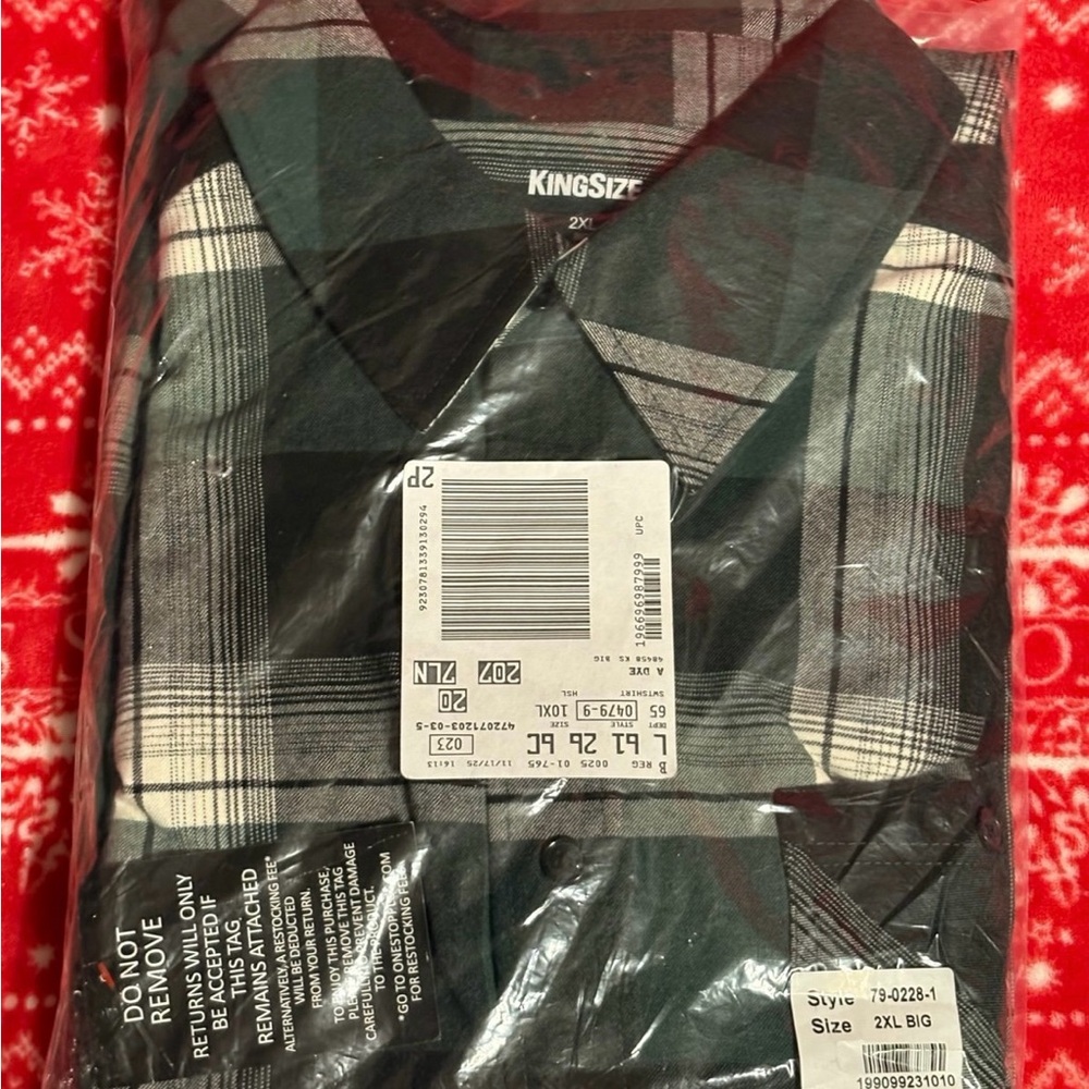 King Size Men’s Signature Green Plaid Flannel Shirt Size 2XL Big Brand New